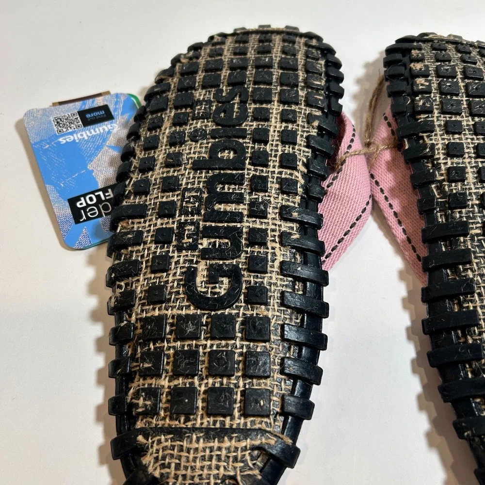 Gumbies Island Sandals Womens 9.5 Flip Flops Pink Canvas Summer Beach Turtle